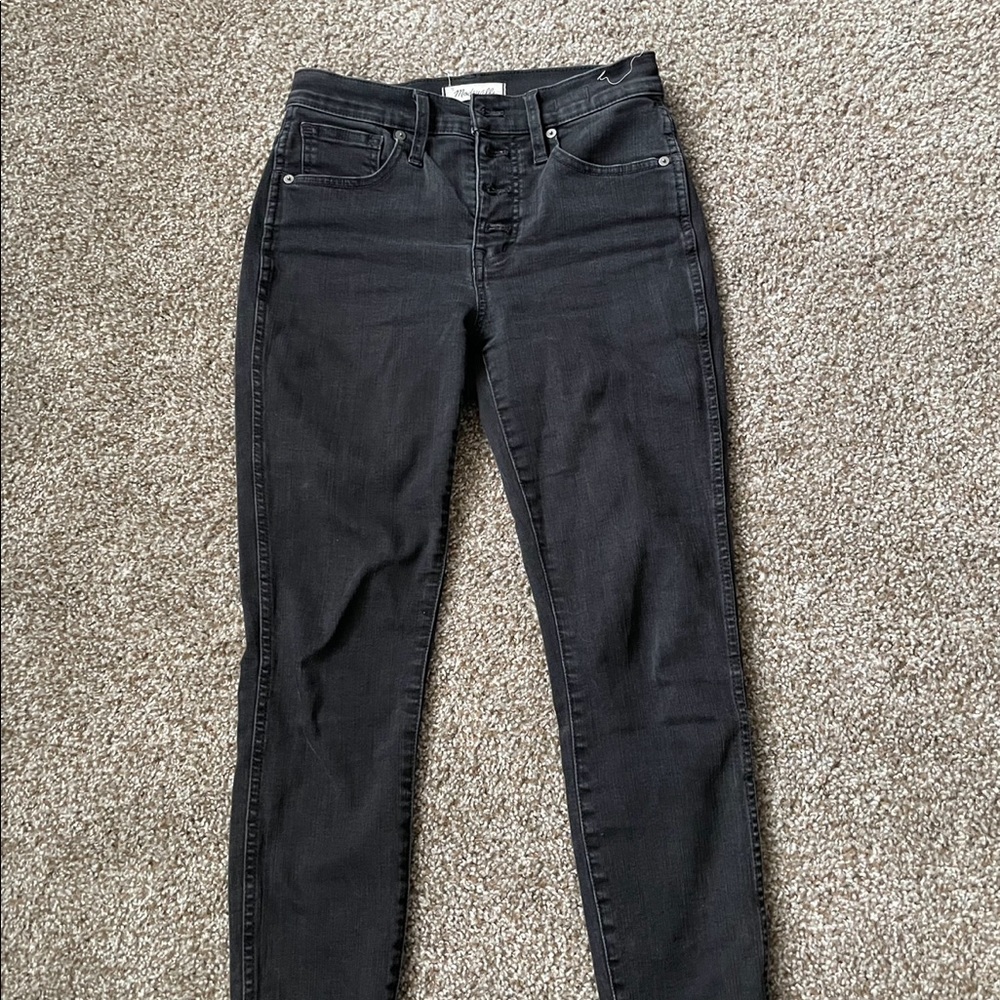 Madewell Size 25 Petite Washed Black Skinny Jeans Frayed